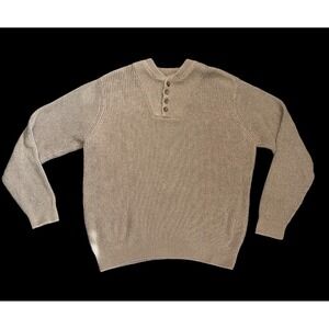 Men's Northcrest Classic XL Cable Knit Pullover Sweater Tan Taupe Button Neck